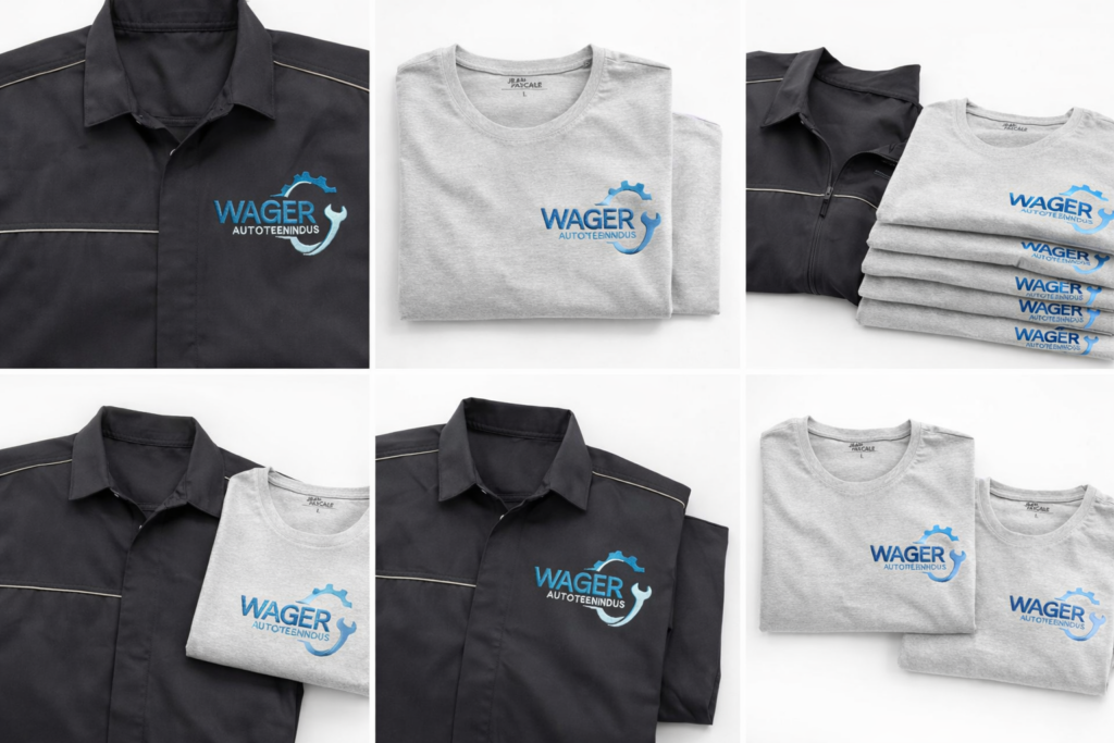 autoteeninduse logo tikandiga tööriietel Tallinnas